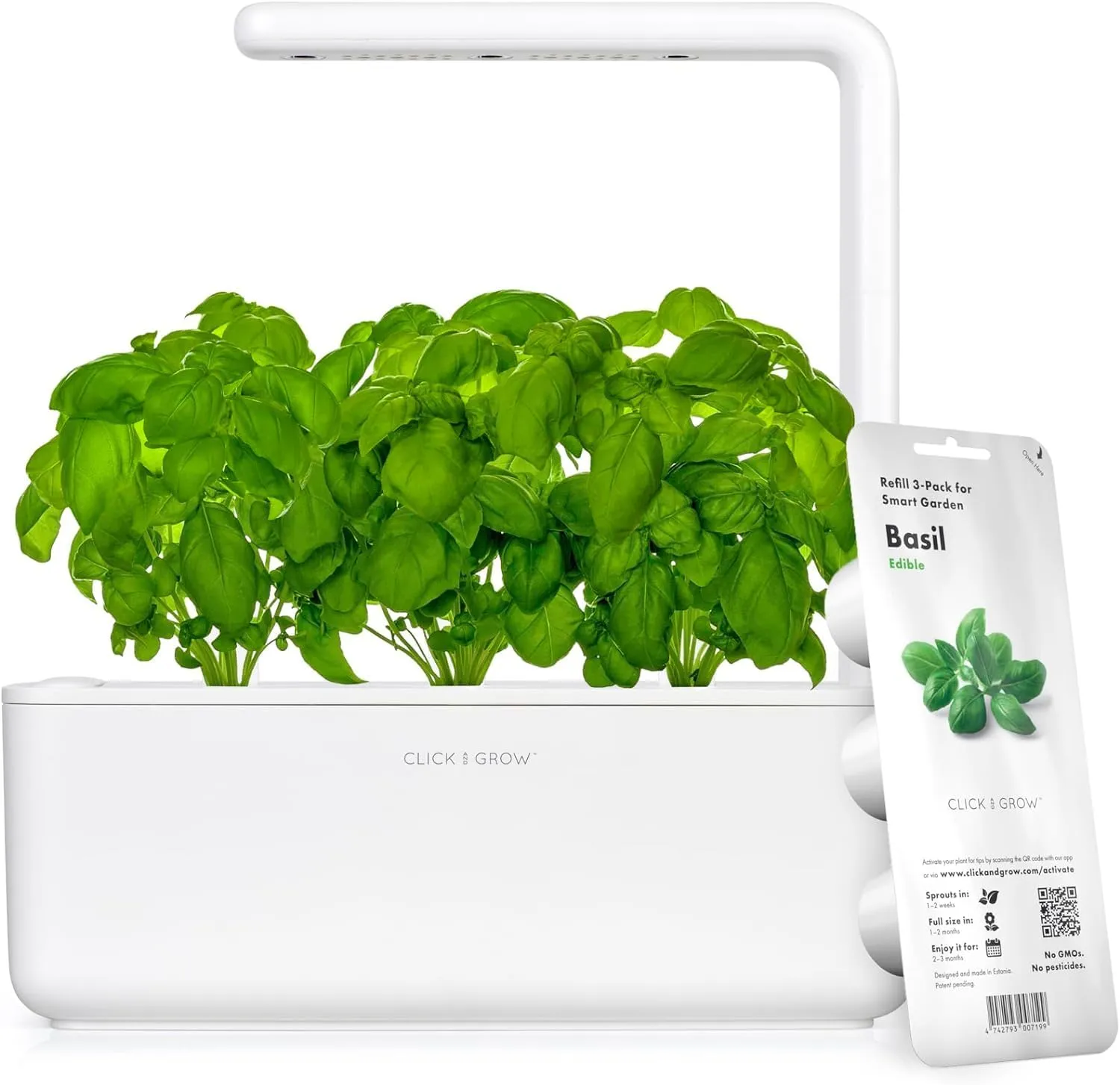 A Click & Grow Smart Garden herb kit on a windowsill